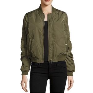Romeo + Juliet Couture Quilted Olive Green Bomber Jacket Size S